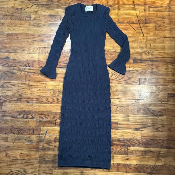 TOVE Women's Giselle Midi‎ Dress Navy Blue Rib Knit Crew Neck Ruching Shi… - Picture 2 of 16